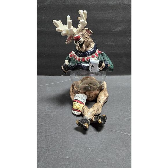Blue Sky Hot Cocoa Reindeer Candy Jar CL-20147 Ceramic Glass Christmas Holiday - Picture 1 of 9
